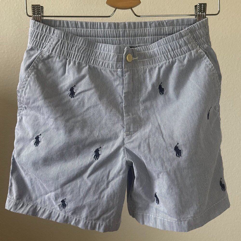 Polo Ralph Lauren Big Boys Stretch Blue Seersucker Chino Shorts Size 14 Like New